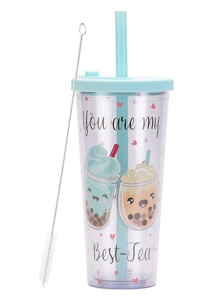 Şeffaf Stil 1 700ML 22OZ Çift Duvar Şeffaf Yeniden Kullanılabilir Sıska Plastik Bardak Çift Duvar Pipetli Bardak Içme Suyu Şişesi (Yurt Dışından)