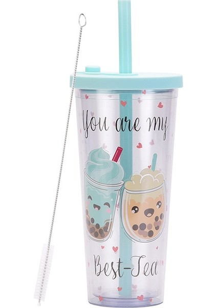 Şeffaf Stil 1 700ML 22OZ Çift Duvar Şeffaf Yeniden Kullanılabilir Sıska Plastik Bardak Çift Duvar Pipetli Bardak Içme Suyu Şişesi (Yurt Dışından)