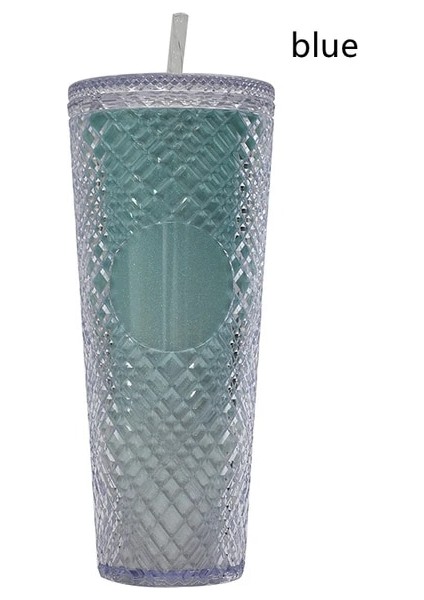 Elmas Bardak 8 710ML 710ML/24OZ Balık Pulu Soğuk Bardak Çift Katmanlı Su Şişeleri Plastik Pipetli Bardak Yeniden Kullanılabilir Kahve Suyu Saman Kupa Bardak Noel Hediyeleri (Yurt Dışından)