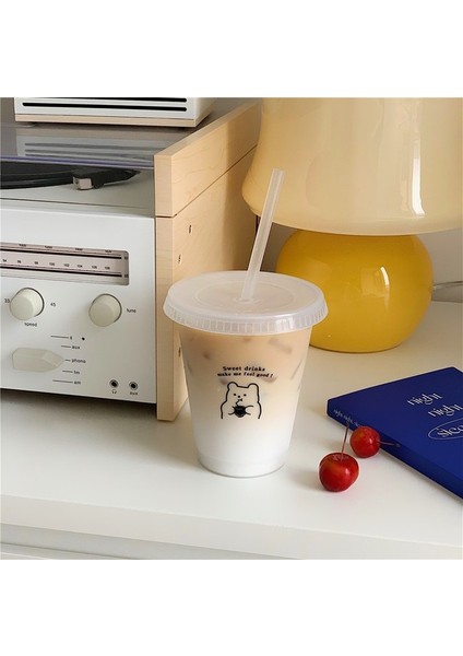 Gösterisi Olarak 480 ml 480/700 ml Samanlı Sevimli Su Şişesi Yeniden Kullanılabilir Içme Suyu Şişesi Bpa Ücretsiz Şeffaf Kahve Fincanı Süt ve Mocha Cola Suyu Kupalar (Yurt Dışından)