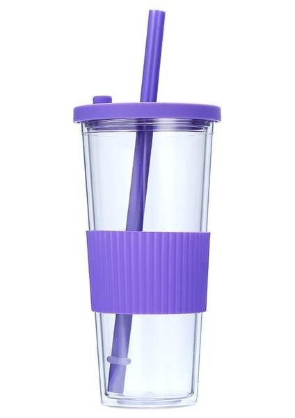 C 24OZ 24OZ Kabarcık Çay Tumbler Plastik Smoothie Tumbler, Saman ve Silikon Kapaklı Yeniden Kullanılabilir Boba Kupası Çift Duvar Buzlu Kahve Tumbler (Yurt Dışından)