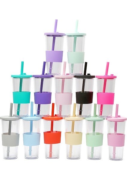 C 24OZ 24OZ Kabarcık Çay Tumbler Plastik Smoothie Tumbler, Saman ve Silikon Kapaklı Yeniden Kullanılabilir Boba Kupası Çift Duvar Buzlu Kahve Tumbler (Yurt Dışından) fiyatları