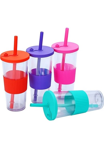 C 24OZ 24OZ Kabarcık Çay Tumbler Plastik Smoothie Tumbler, Saman ve Silikon Kapaklı Yeniden Kullanılabilir Boba Kupası Çift Duvar Buzlu Kahve Tumbler (Yurt Dışından) fırsatları