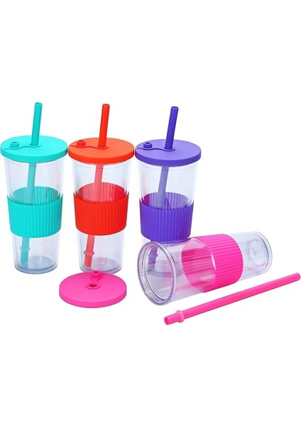 C 24OZ 24OZ Kabarcık Çay Tumbler Plastik Smoothie Tumbler, Saman ve Silikon Kapaklı Yeniden Kullanılabilir Boba Kupası Çift Duvar Buzlu Kahve Tumbler (Yurt Dışından) indirimleri