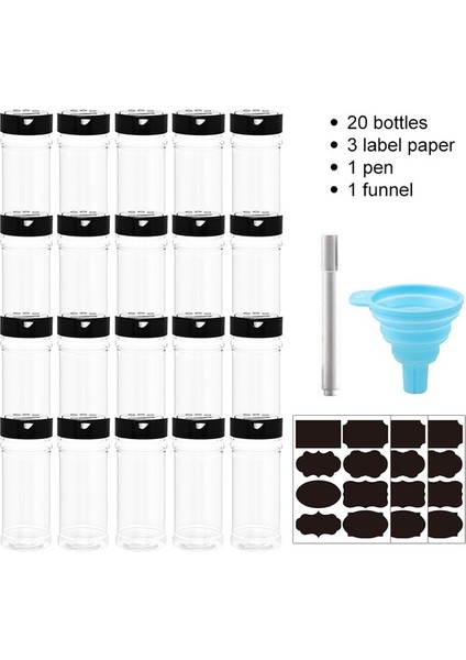 20 Şişe 5/10/15/20 Adet Tuz ve Biberlikler Baharat Kavanozları Baharat Konteyneri Plastik Bpa Içermez Teneke Kutu Seti Mutfak Şekerlik (Yurt Dışından)