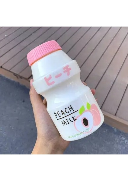 Düz Renk Şeftali 0.45L 450 ml Yoğurt Plastik Sevimli Su Şişesi Askılı Karton Kawaii Tur Meyve Içme Yakult Şekli Süt Taşınabilir Çocuklar/kız/yetişkin (Yurt Dışından)
