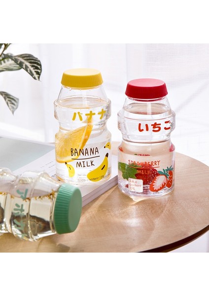 Düz Renk Şeftali 0.45L 450 ml Yoğurt Plastik Sevimli Su Şişesi Askılı Karton Kawaii Tur Meyve Içme Yakult Şekli Süt Taşınabilir Çocuklar/kız/yetişkin (Yurt Dışından)