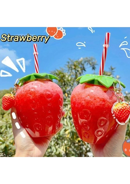 Karpuz Bardağı 401-500ML 500ML Yaz Sevimli Çilek Saman Su Şişesi Süt Kahve Saman Bardağı Ev Için Pipetli Su Şişesikızlar Için Su Şişesi (Yurt Dışından)