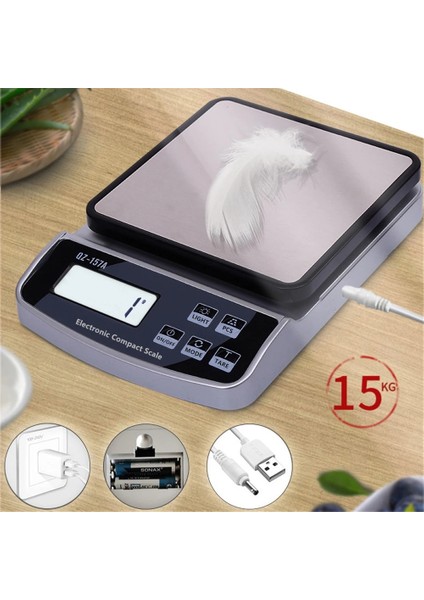 15KG 1g Gıda Elektronik 15KG Çok Fonksiyonlu Mutfak Ev Kahve Pişmiş Su Geçirmez Takı Hassas Tartı Ölçeği Ölçeği /0.1g (Yurt Dışından)