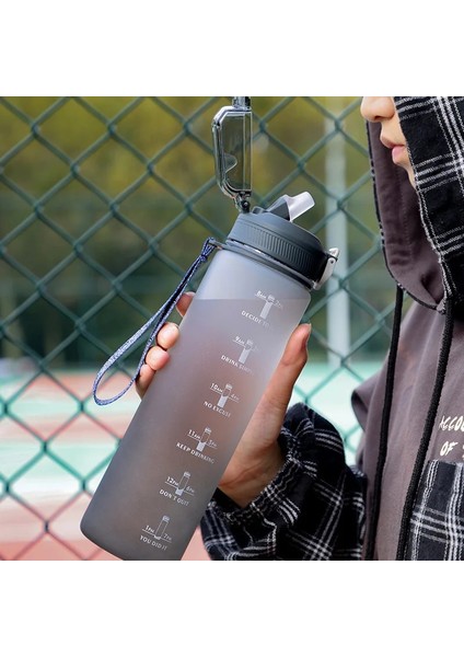 Gri 1l 1 Litre Motivasyon Su Şişesi Samanlı Zaman Işaretleyici ile Sızdırmaz Spor Su Şişesi Spor Salonu Kamp Turu Için (Yurt Dışından) indirimleri