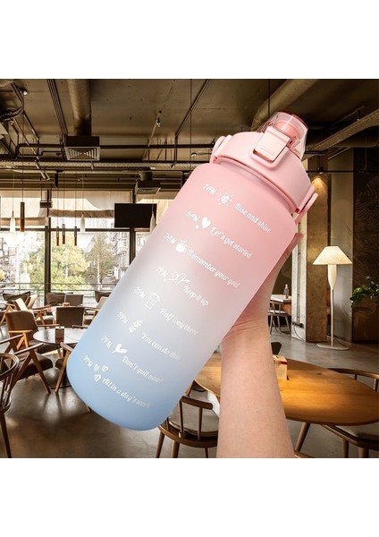 B-Pink 2000 ml 2 Litre Samanlı Su Şişesi Kadın Kızlar Büyük Taşınabilir Seyahat Şişeleri Spor Fitness Fincan Yaz Soğuk Su Zaman Ölçeği ile (Yurt Dışından)
