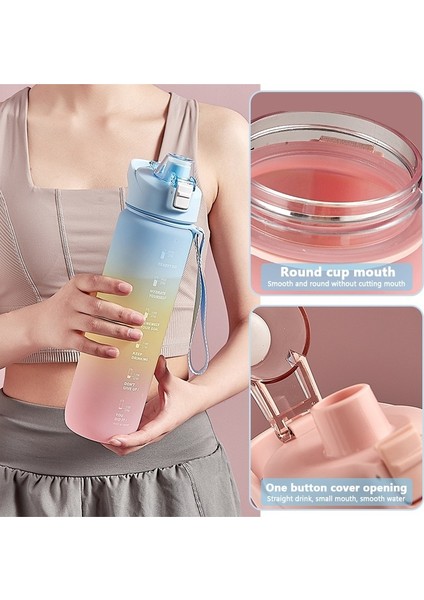 Degrade Mavi-B 1000ML 1 Litre Degrade Su Şişesi Motivasyon Spor Pipetli Şişe ve Halat Sızdırmaz Içme Şişesi Açık Seyahat Spor Salonu Fitness (Yurt Dışından) indirimleri