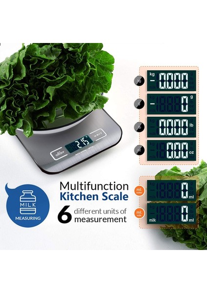 10KG Kaşık Terazisi B Dijital Mutfak Terazisi, LCD Ekran 1g/0.1oz Hassas Paslanmaz Çelik Gıda Ölçeği Pişirme Pişirme Tartı Terazileri Elektronik (Yurt Dışından)