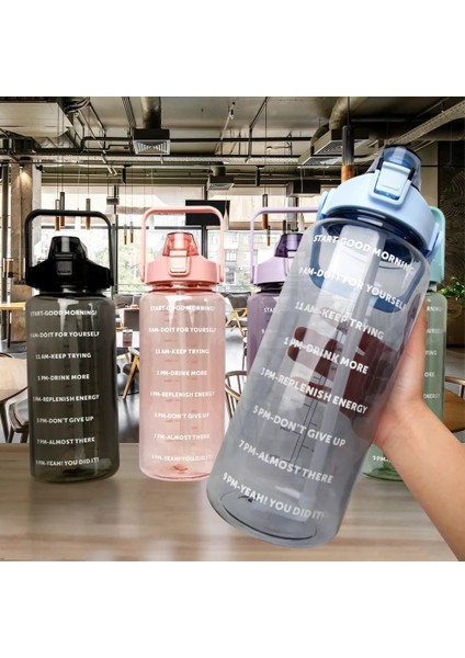 A-Pink Çubuklu 2000ML 2 Litre Pipetli Su Şişesi Kadın Kızlar Büyük Taşınabilir Seyahat Şişeleri Spor Fitness Fincan Yaz Soğuk Su Zaman Ölçeği ile (Yurt Dışından)