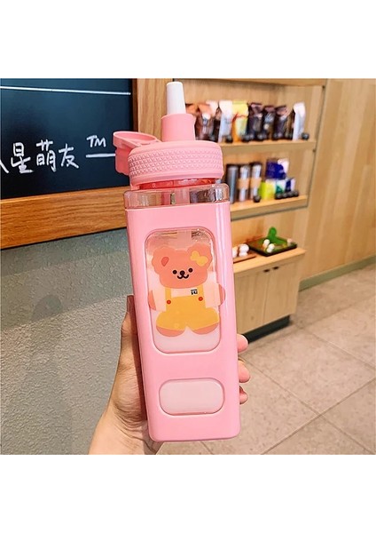 Pembe B 700ML Ayı Pastel Su Şişesi 3D Etiketli 700ML/900ML Plastik Seyahat Çay Suyu Süt Taşınabilir Sevimli Shaker Içme Şişesi Hediye (Yurt Dışından)