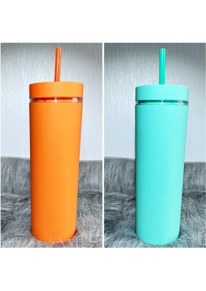 08 500ML 500ML Çift Katmanlı Payet Kapaklı Bardak Mat Şeker Renk Kupa Plastik Kahve Içme Bardak Yeniden Kullanılabilir Drinkware Yılbaşı Hediyeleri (Yurt Dışından)