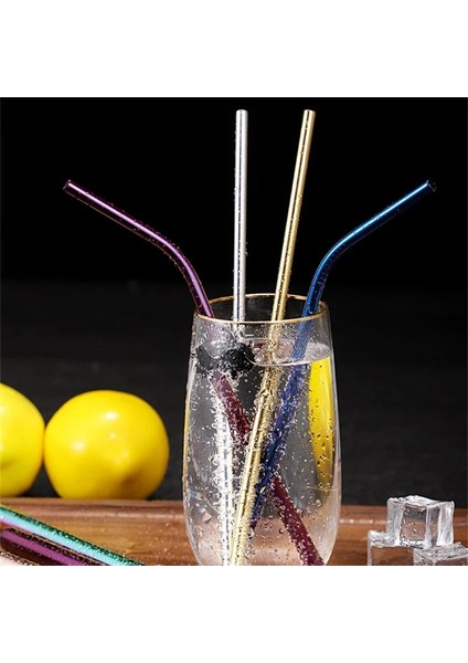 Düz Gümüş 21.5CMX8MM Içecek Pipetleri 304 Paslanmaz Çelik Soğuk Içme Kavisli Düz Uzun Pipet Fırçalı Drinkware Bar Parti Bardak Aksesuarları (Yurt Dışından)