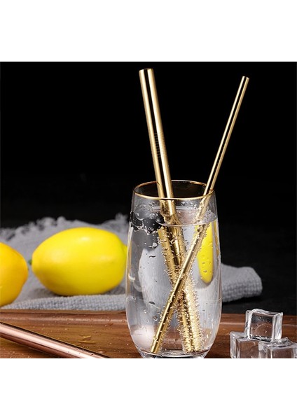 Düz Gümüş 21.5CMX8MM Içecek Pipetleri 304 Paslanmaz Çelik Soğuk Içme Kavisli Düz Uzun Pipet Fırçalı Drinkware Bar Parti Bardak Aksesuarları (Yurt Dışından)