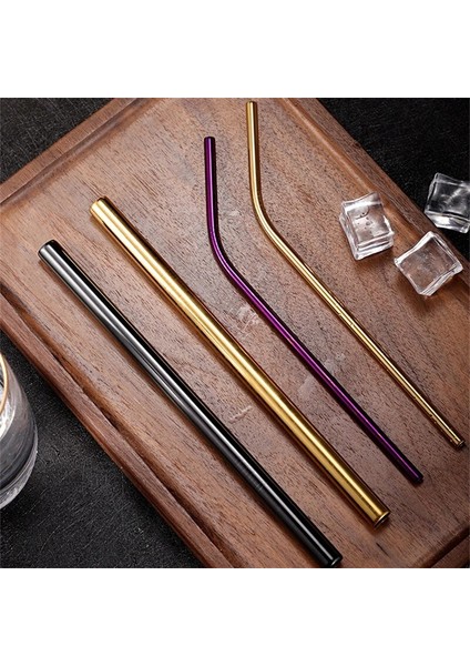 Düz Gümüş 21.5CMX8MM Içecek Pipetleri 304 Paslanmaz Çelik Soğuk Içme Kavisli Düz Uzun Pipet Fırçalı Drinkware Bar Parti Bardak Aksesuarları (Yurt Dışından)