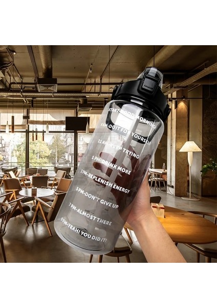 A-Siyah 2000ML 2 Litre Pipetli Su Şişesi Kadın Kızlar Büyük Taşınabilir Seyahat Şişeleri Spor Fitness Fincan Yaz Soğuk Su Zaman Ölçeği ile (Yurt Dışından)
