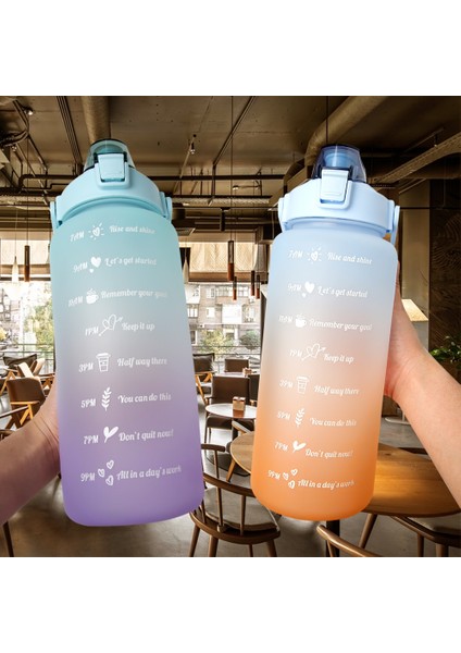 A-Siyah 2000ML 2 Litre Pipetli Su Şişesi Kadın Kızlar Büyük Taşınabilir Seyahat Şişeleri Spor Fitness Fincan Yaz Soğuk Su Zaman Ölçeği ile (Yurt Dışından)