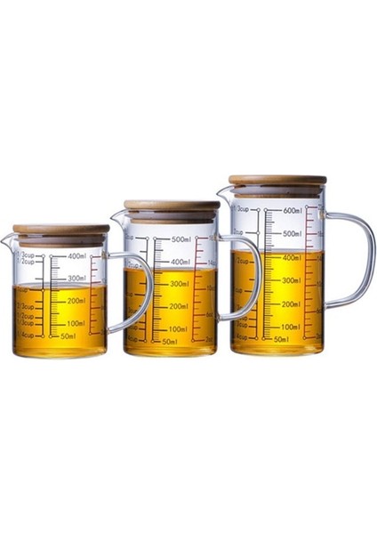 1 Adet Bambu Kapaklı 400 ml 350/500/1000 ml Şeffaf Gözlük Dereceli Ölçüm Kabı Pişirme Için Beher Sıvı Ölçüsü Sürahi Bardak Içme Kabı Ölçekli (Yurt Dışından)
