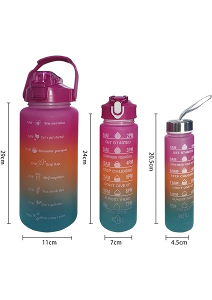 Yeni Gül 2000ML-900ML-280ML 1 Takım/3 Adet Samanlı Spor Su Şişesi Erkek Kadın Spor Su Şişeleri Zaman Işaretleyici ile Açık Soğuk Su Bottlesc Drinkware (Yurt Dışından)