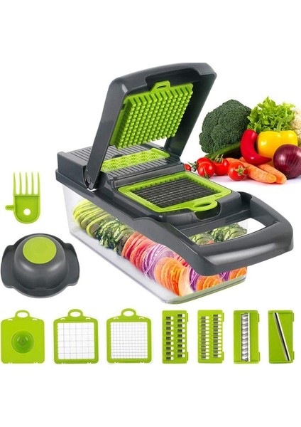 12 In 1-Yeşil 8/22 In 1 Çok Fonksiyonlu Sebze Doğrama Dicer Dilimleme Sebze Kesici Mutfak Rende Soğan Sarımsak Havuç Patates Mutfak Aracı (Yurt Dışından)