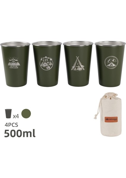 Tip Q 350-500 ml 4 Adet / Takım Açık Kamp 304 Paslanmaz Çelik Bira Bardağı Kahve Fincanı Kupa Saklama Çantası ile Silikon Bardak Kol Orijinal Kupalar Sofra (Yurt Dışından)