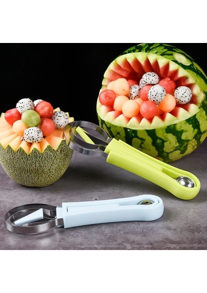 Mavi Kavun Balye Kepçe Seti Profesyonel 4 In 1 Paslanmaz Çelik Karpuz Kesici Meyve Oyma Alet Takımı Meyve Scooper Tohum Sökücü (Yurt Dışından) modelleri