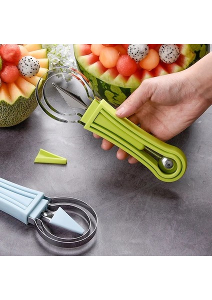 Mavi Kavun Balye Kepçe Seti Profesyonel 4 In 1 Paslanmaz Çelik Karpuz Kesici Meyve Oyma Alet Takımı Meyve Scooper Tohum Sökücü (Yurt Dışından) fırsatları