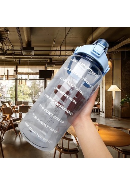 2l-Şeffaf Mavi 2.0l 2000 ml Büyük Kapasiteli Su Şişesi Saman Bardak Zaman Ölçeği Açık Spor Su Şişesi Plastik Su Bardağı Öğrenci Çift Fincan Su Isıtıcısı (Yurt Dışından)