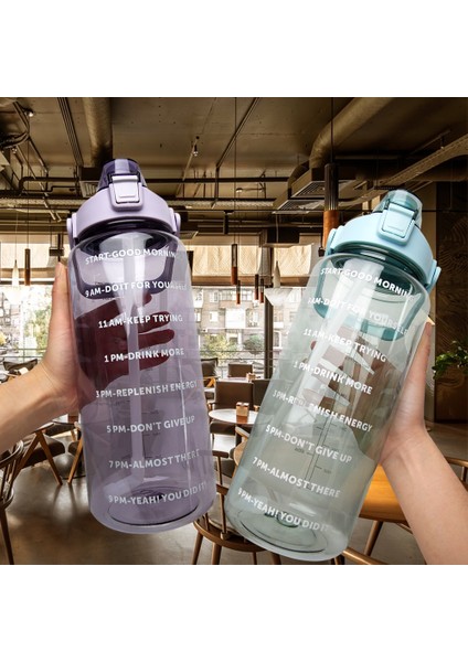 2l-Şeffaf Mavi 2.0l 2000 ml Büyük Kapasiteli Su Şişesi Saman Bardak Zaman Ölçeği Açık Spor Su Şişesi Plastik Su Bardağı Öğrenci Çift Fincan Su Isıtıcısı (Yurt Dışından)