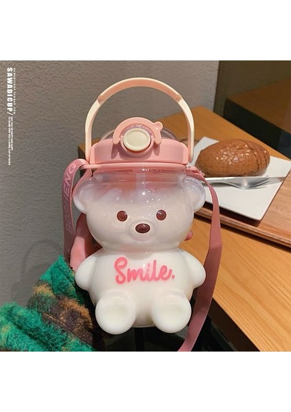A-No Çıkartması 1000 ml 1000/1400 ml Kawaii Su Şişesi Seyahat Ayı Su Isıtıcısı Spor Içme Kupa Kız Açık Şişe Büyük Kapasiteli Bardak Pipetli Şişe (Yurt Dışından)