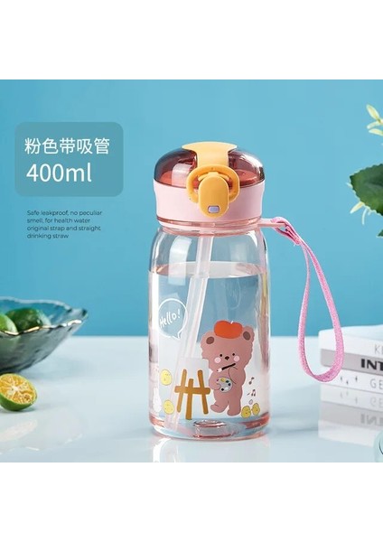 Pembe 400 ml Çocuklar Karikatür Su Damlatmaz Pipetli Bardak Sevimli Ayı Sızdırmaz Su Şişeleri Açık Taşınabilir Içme Şişesi Çocuk Güzel Fincan (Yurt Dışından)