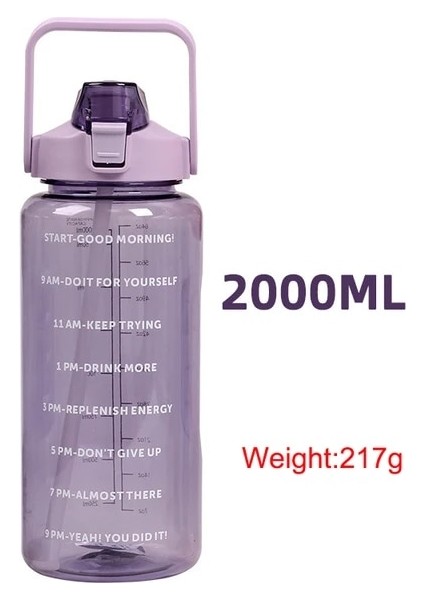 Mor 217G 2000 ml 2 Litre Samanlı Su Şişesi Kadın Sürahi Kızlar Taşınabilir Seyahat Şişeleri Spor Bisiklet Fincan Yaz Soğuk Su Sürahisi Zaman Işaretleyici ile (Yurt Dışından)