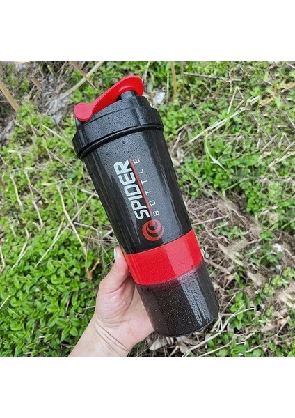 Kırmızı 550 ml Shaker Protein Tozu Şişesi Sallama Fincan Büyük Kapasiteli Su Şişesi Seyahat Plaj Karıştırma Fincan Fitness Salonu Egzersiz Şişeleri (Yurt Dışından)
