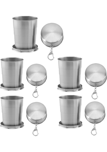 5 Adet 75 ml 75/150/250 ml Paslanmaz Çelik Katlanır Bardak Kamp Tencere Geri Çekilebilir Fincan Anahtarlık ile Handcup Taşınabilir Açık Seyahat Kamp (Yurt Dışından)