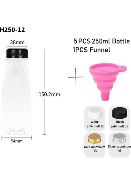 250ML-B Gümüş Alüminyum Kapak 10 Adet 60-500ML Şeffaf Boş Plastik Meyve Suyu Şişesi Kapaklı W/huni Tek Kullanımlık Meyve Suyu Içecek Kabı Meyve Suyu Sıkma Smoothie Yapmak Için (Yurt Dışından)