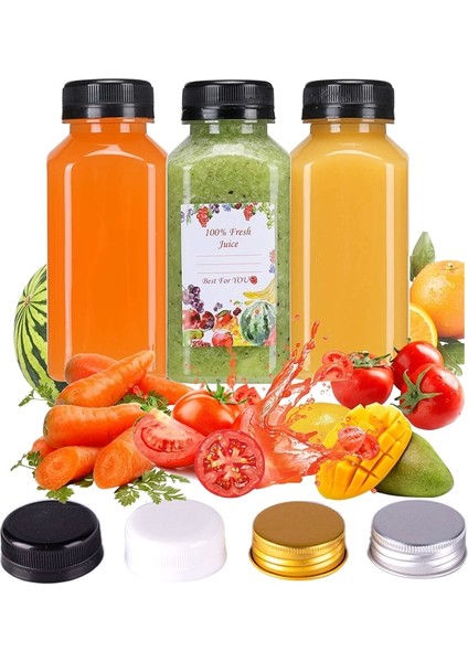 250ML-B Gümüş Alüminyum Kapak 10 Adet 60-500ML Şeffaf Boş Plastik Meyve Suyu Şişesi Kapaklı W/huni Tek Kullanımlık Meyve Suyu Içecek Kabı Meyve Suyu Sıkma Smoothie Yapmak Için (Yurt Dışından)
