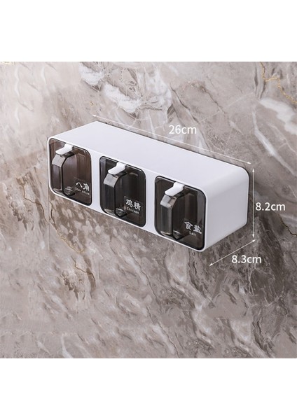 Beyaz 3 Mutfak Duvara Montaj Kavanoz Baharat Tuz ve Biber Çalkalayıcı Baharat Kavanoz Baharat Organizatör Kaşık Çeşni Organizatör Kutusu (Yurt Dışından)