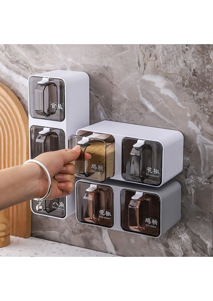 Beyaz 3 Mutfak Duvara Montaj Kavanoz Baharat Tuz ve Biber Çalkalayıcı Baharat Kavanoz Baharat Organizatör Kaşık Çeşni Organizatör Kutusu (Yurt Dışından) fiyatları