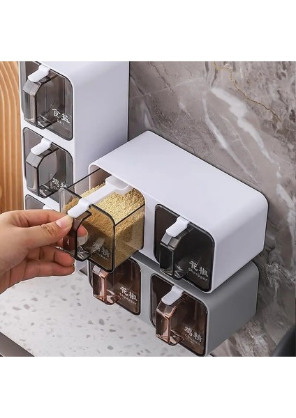 Beyaz 3 Mutfak Duvara Montaj Kavanoz Baharat Tuz ve Biber Çalkalayıcı Baharat Kavanoz Baharat Organizatör Kaşık Çeşni Organizatör Kutusu (Yurt Dışından) modelleri
