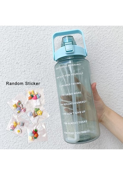 3D Çıkartmalar ile 2000 ml 2 Litre Su Şişesi Motivasyon Içme Şişesi Zaman Işaretleyici Çıkartmaları ile Spor Su Şişesi Taşınabilir Yeniden Kullanılabilir Plastik Bardaklar (Yurt Dışından)