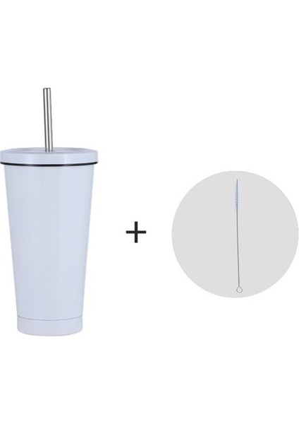 Beyaz 500ML 500/750ML Paslanmaz Çelik Kapaklı Bardak ve Saman Tumbler Buzlu Kahve Kupa Çift Duvar Su Şişeleri Yeniden Kullanılabilir Depolama Açık (Yurt Dışından)