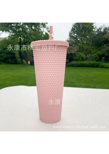 Style-B 550ML 710ML Çift Katmanlı Kahve Fincanı Samanlı Kapaklı Elektroliz Durian Fincan 24OZ Elmas Kravat Glitter Fincan Soğuk Içecek Bardak Şişe (Yurt Dışından)