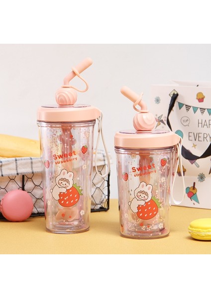 Yeşil 330ML 330ML Yaratıcı Karikatür Karıştırma Kupası Öğrenci Çocuk Saman Bardağı Açık Sızdırmaz Spor Seyahat Su Isıtıcısı Içme Suyu Şişesi (Yurt Dışından)