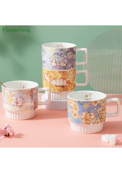 B01 Yüksek Değerli Çiçek Tavşan Seramik Bardak Istiflenebilir Kupa ve Bardak Altlığı Içme Çay Bardağı Kız Sevimli Süt Yulaf Ezmesi Kahve Fincanı Ev Su Bardağı (Yurt Dışından) fiyatları