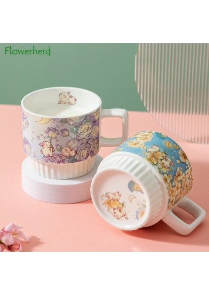 B01 Yüksek Değerli Çiçek Tavşan Seramik Bardak Istiflenebilir Kupa ve Bardak Altlığı Içme Çay Bardağı Kız Sevimli Süt Yulaf Ezmesi Kahve Fincanı Ev Su Bardağı (Yurt Dışından) fırsatları
