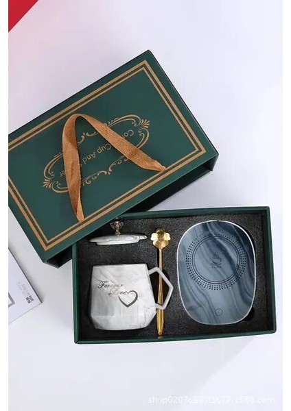 Hediye Kutusu Seti 4 301-400 ml Yaratıcı Hediye Seramik Kapaklı Kupalar Kahve Fincanı USB Coaster Isıtıcı Ped Sabit Sıcaklık Isıtma Süt Çay El Yapımı Termo Kupa (Yurt Dışından)